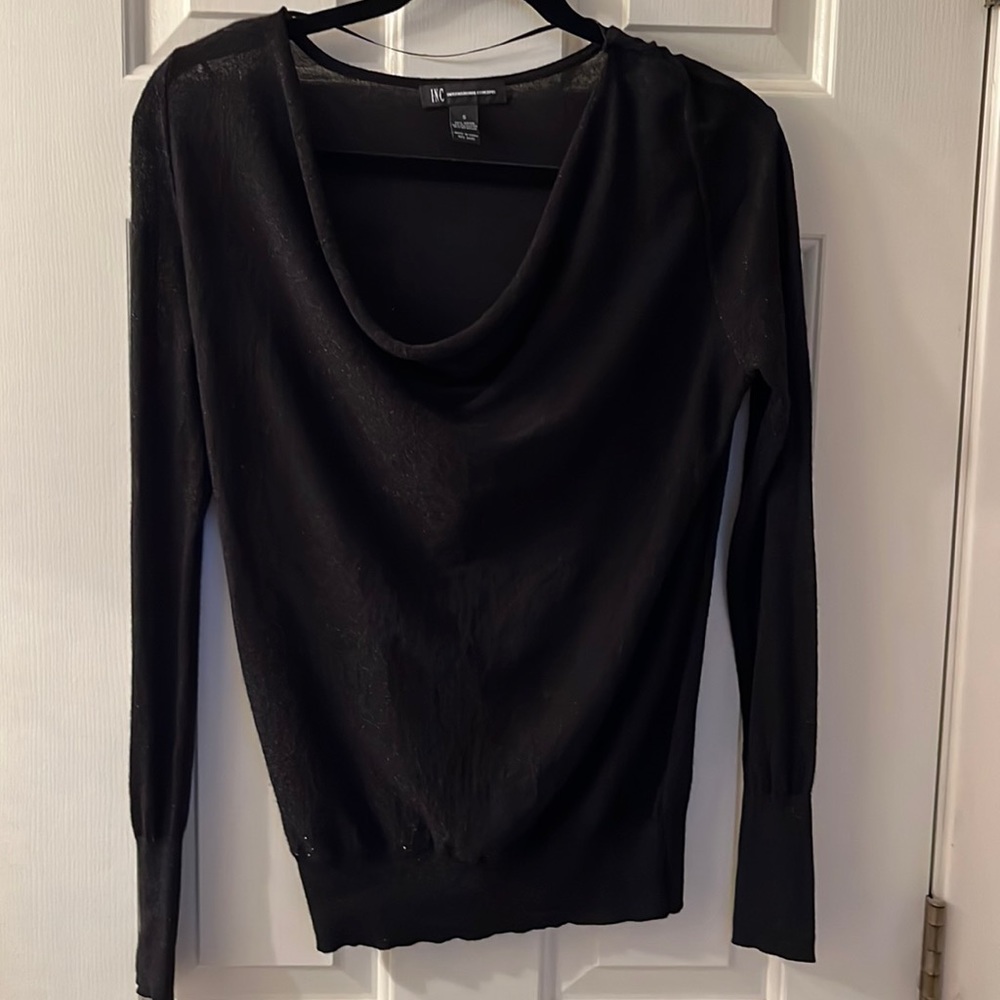INC black metallic long sleeve top